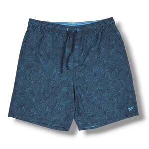 Speedo Men’s XXL Blue Patterned Swim Trunks Lined Drawstring Shorts